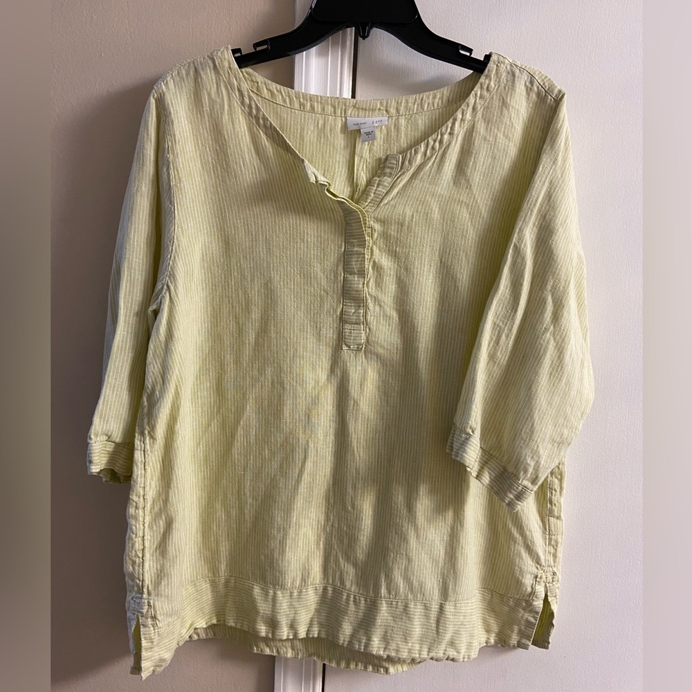 J Jill love linen blouse pop over striped elbow sleeves Large